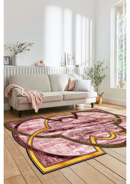 Dijital Baskılı Kaymaz Yıkanabilir Mermer Desenli Lazer Kesim Halısı, Lazer-07-Pembe,