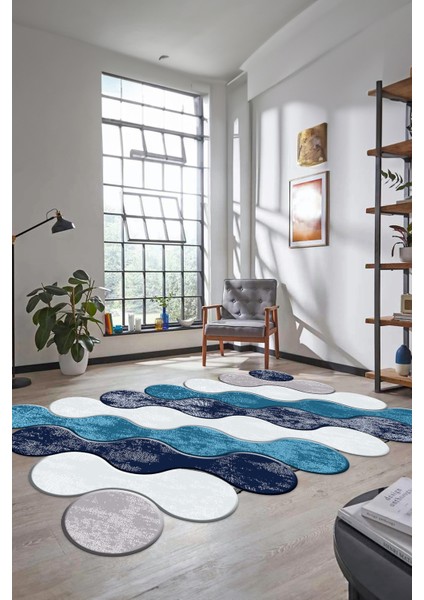 Dijital Baskılı Kaymaz Yıkanabilir Lazer Kesim Yolluk Mutfak Salon Halısı, Lazer-02-Mavi, fırsatları