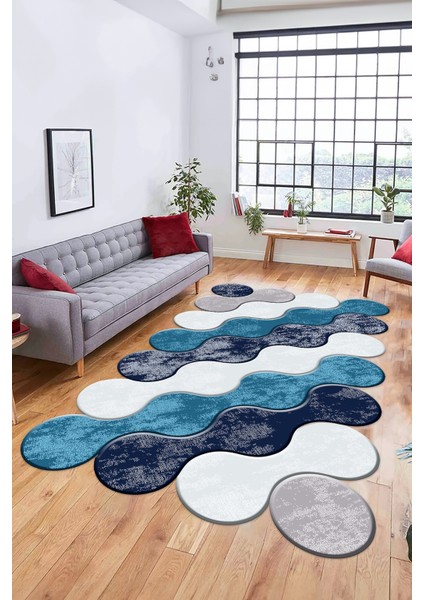 Dijital Baskılı Kaymaz Yıkanabilir Lazer Kesim Yolluk Mutfak Salon Halısı, Lazer-02-Mavi, indirimleri