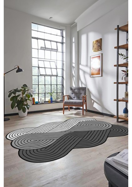 3D Dijital Baskılı Kaymaz Yıkanabilir Lazer Kesim Mutfak Salon Halısı, Lazer-15-Gri,