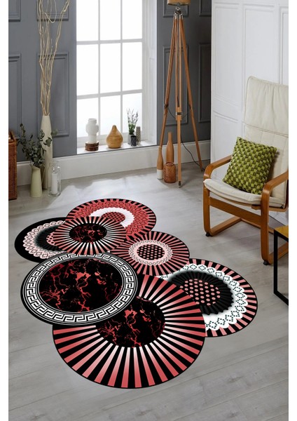 3D Renkli Şık Görünümlü Yıkanabilir Kaymaz Lazer Kesim Mutfak Salon Halısı, Lazer-25-Kırmızı,