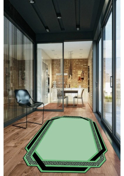 Çerçeveli Yıkanabilir Kaymaz Lazer Kesim Yolluk Mutfak Salon Halısı, Lazer-28-Yeşil,