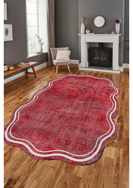 Dijital Baskılı Kaymaz Yıkanabilir Modern Lazer Kesim Mutfak Salon Halısı, Lazer-23-Kırmızı,