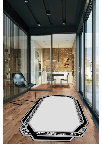 Çerçeveli Yıkanabilir Kaymaz Lazer Kesim Yolluk Mutfak Salon Halısı, Lazer-28-Gri,