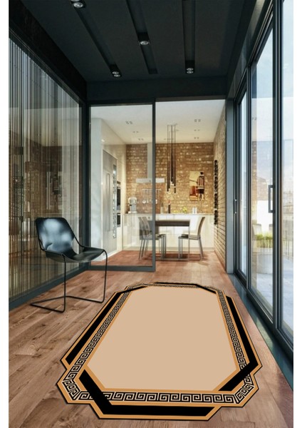Çerçeveli Yıkanabilir Kaymaz Lazer Kesim Yolluk Mutfak Salon Halısı, Lazer-28-Kahve,