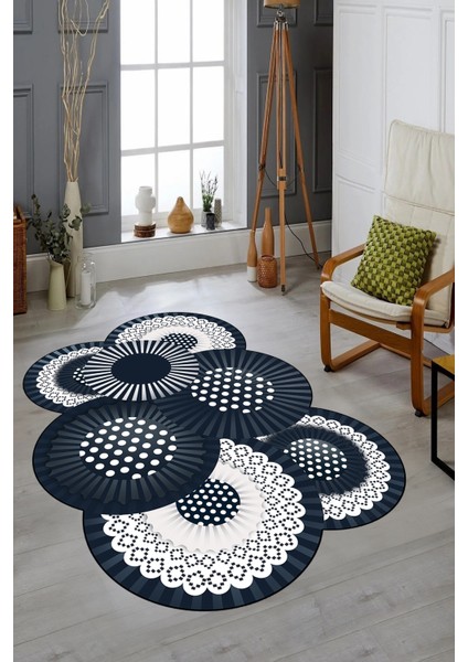 3D Renkli Şık Görünümlü Yıkanabilir Kaymaz Lazer Kesim Mutfak Salon Halısı, Lazer-25-Lacivert,