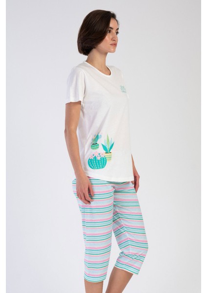 Pamuklu Kadın Kısa Kol Kaprili Pijama Takım , 312046 modelleri