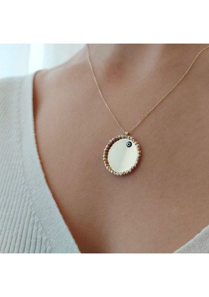 14 Ayar Dorikalı ve Nazar Boncuklu Altın Plaka Kolye 3.40 Gram 45CM Hayalet Zincir