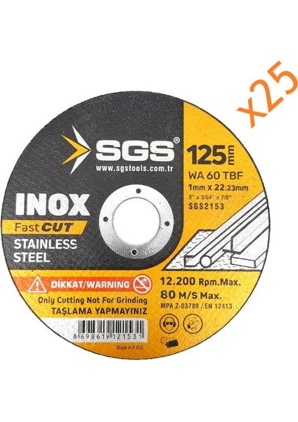 Inox Metal Kesici Taş 125×1 mm 25 Adet