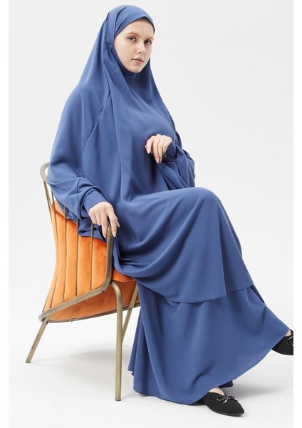 Kadın Tesettür Medine Ipeği Çarşaf Takımı Peçeli Sufle ve Etek-Koyu Kot-L/XL fiyatları