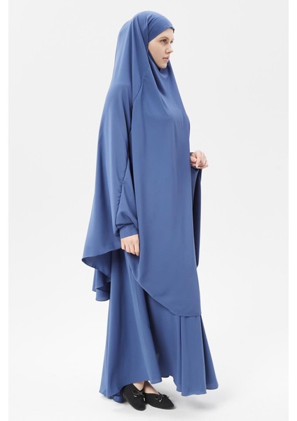 Kadın Tesettür Medine Ipeği Çarşaf Takımı Peçeli Sufle ve Etek-Koyu Kot-L/XL indirimleri