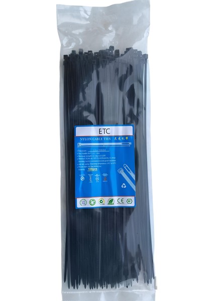 Siyah Kablo Bağı , Plastik Kelepçe , Cırt Kelepçe 2,5 x 250 Mm. (100 Adet) 25 cm