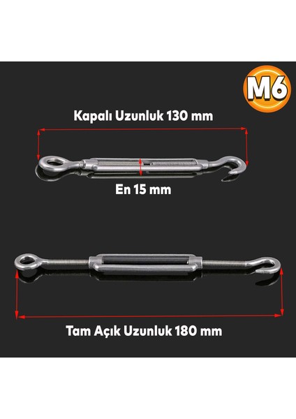Gerdirme Çelik Kanca Yük Halat Galvenizli Paslanmaz M6 fiyatları