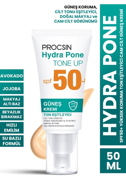 Hydra Pone Spf50+ Cilt Tonu Eşitleyici Makyaj Efekti Veren Cam Cilt Güneş Kremi Pa++++
