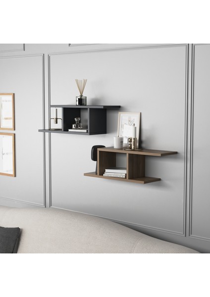 Deren Plus Duvar Rafı Antrasit Ceviz