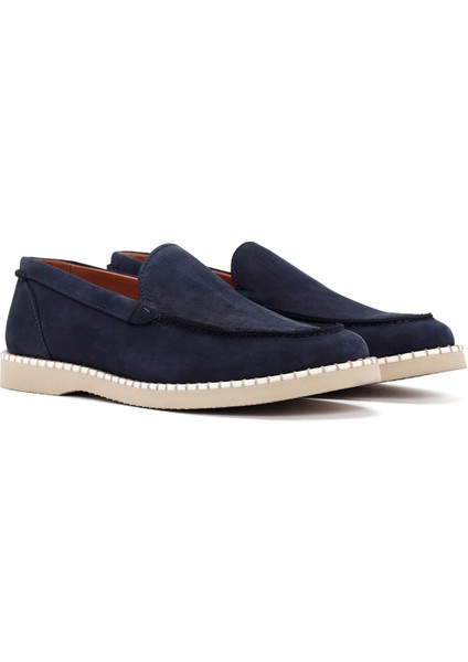 Erkek Lacivert Nubuk Deri Casual Loafer