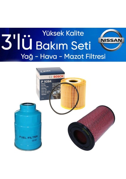 Skystar ND22 2003-2009 YD25 Dizel 3'lü Bakım Seti Yağ-Hava Mazot Filtresi