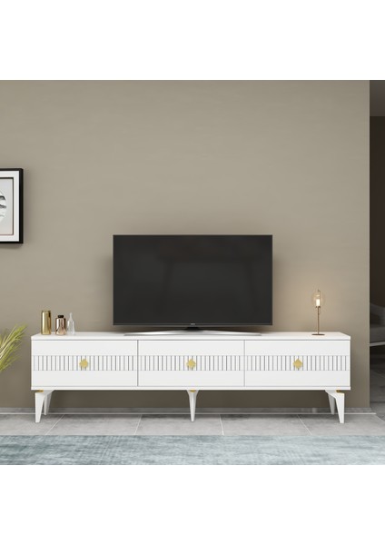 Midas Tv Stand (Alt Modül) Beyaz-Altın