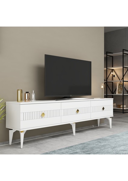 Midas Tv Stand (Alt Modül) Beyaz-Altın