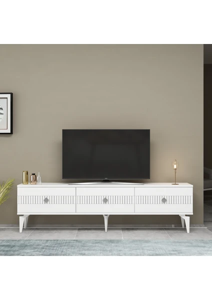 Midas Tv Stand (Alt Modül) Beyaz-Gümüş