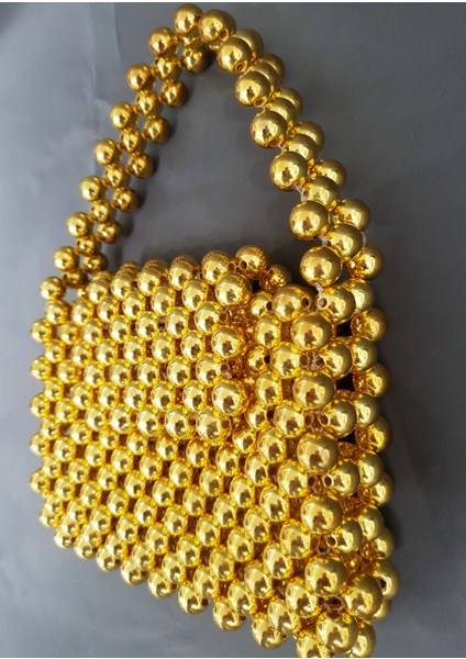 Abiye, Gelin, Gece Kullanımı Için Metal Gold Boncuk Çanta