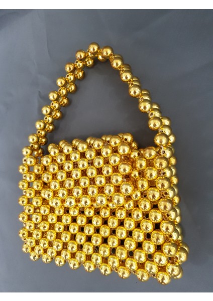 Abiye, Gelin, Gece Kullanımı Için Metal Gold Boncuk Çanta