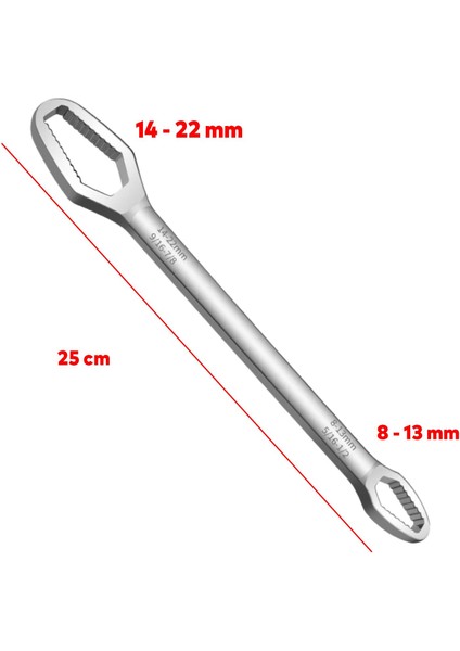 Pratik Çift Ağızlı Kendinden Sıkma Çok Amaçlı Anahtar Çelik Anahtarı Krom 8-13 / 14-22 mm