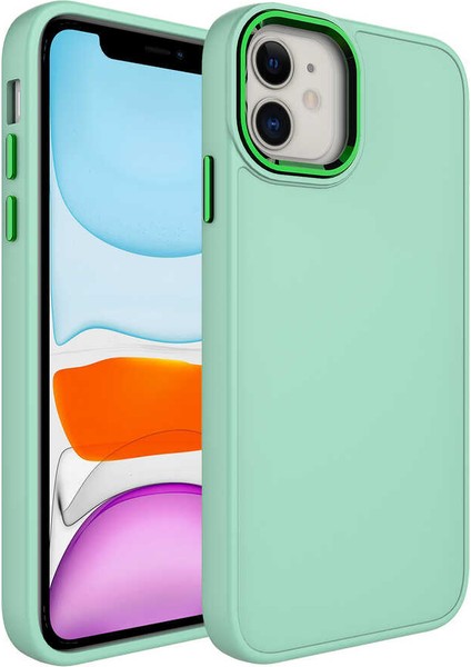 Apple iPhone 11 - Uyumlu Metal Çerçeve ve Buton Tasarımlı Silikon Luna Kapak-Su Yeşil