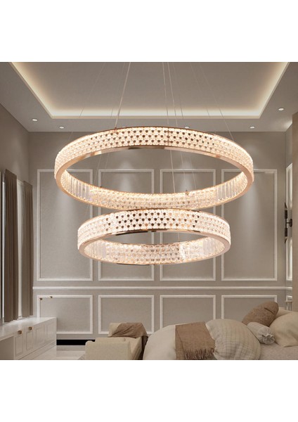 Yoko 2 Katlı Yuvarlak Gold Kaplamalı 112 Watt LED Sarkıt Modern Tasarım Mutfak Salon 3 Renk Ledli Avize