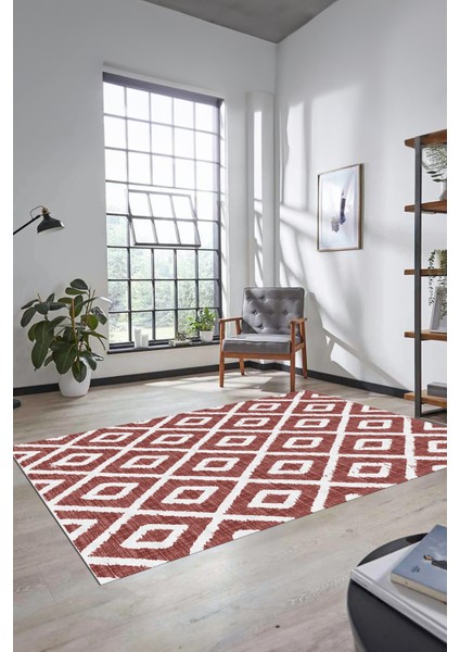 Sade Baklava Desen Motifli Kaymaz Taban Yıkanabilir Yolluk Salon Halısı Sade-27-Bordo fırsatları
