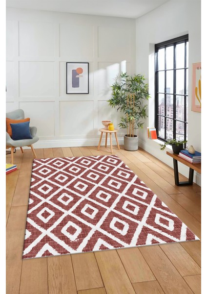 Sade Baklava Desen Motifli Kaymaz Taban Yıkanabilir Yolluk Salon Halısı Sade-27-Bordo indirimleri