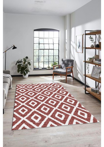 Sade Baklava Desen Motifli Kaymaz Taban Yıkanabilir Yolluk Salon Halısı Sade-27-Bordo modelleri