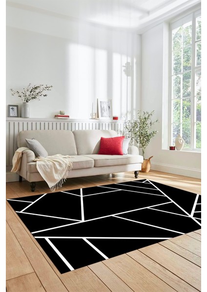 Dijital Baskı Kaymaz Yıkanabilir Sade Çizgili Yolluk Mutfak Koridor Salon Halısı, Sade-50-Siyah, indirimleri