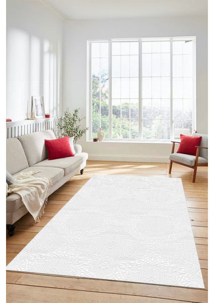 Dijital Kaymaz Taban Yıkanabilir Sade Düz Renk Yolluk Mutfak Salon Halısı, Sade-15-Beyaz,
