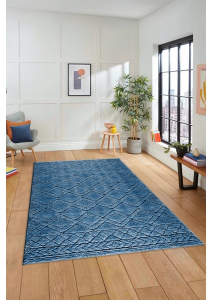 3D Dijital Kaymaz Taban Yıkanabilir Kilim Desen Yolluk Mutfak Salon Halısı, Sade-05-Mavi,