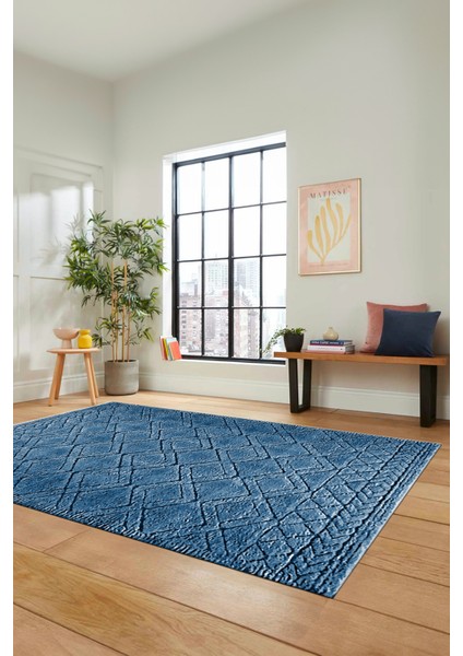 3D Dijital Kaymaz Taban Yıkanabilir Kilim Desen Yolluk Mutfak Salon Halısı, Sade-05-Mavi,