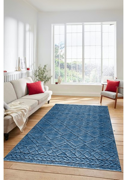 3D Dijital Kaymaz Taban Yıkanabilir Kilim Desen Yolluk Mutfak Salon Halısı, Sade-05-Mavi,