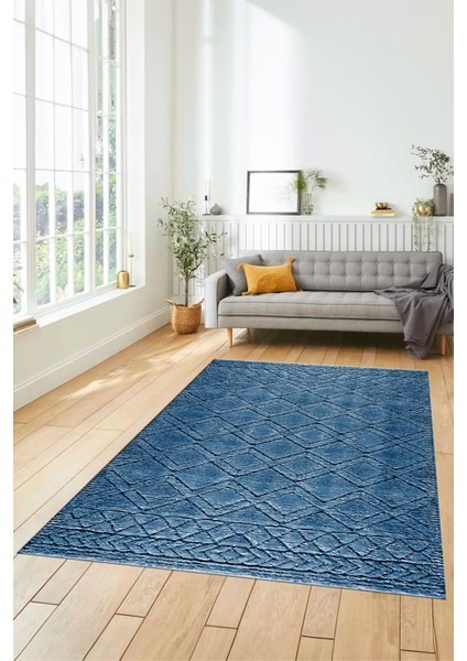 3D Dijital Kaymaz Taban Yıkanabilir Kilim Desen Yolluk Mutfak Salon Halısı, Sade-05-Mavi,