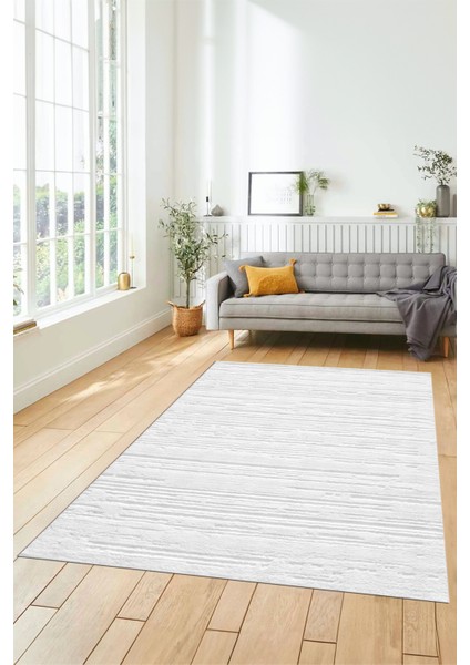 Düz Renk Sade Motifli Dijital Kaymaz Taban Yıkanabilir Yolluk Salon Halısı, Sade-32-Beyaz,