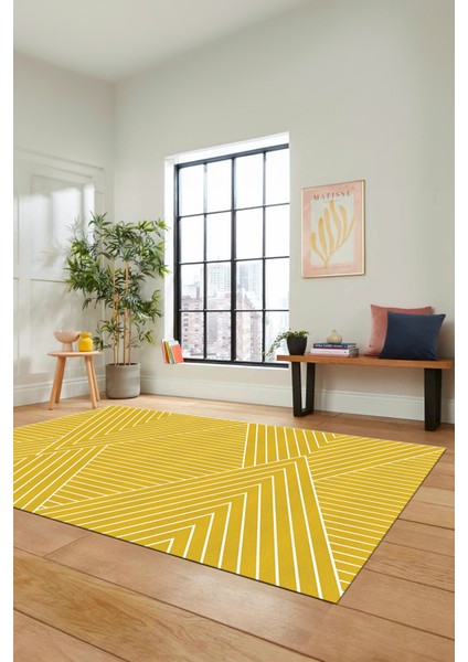 Dijital Baskılı Kaymaz Taban Yıkanabilir Çizgili Desen Yolluk Mutfak Salon Halısı, Sade-08-Sarı, fiyatları