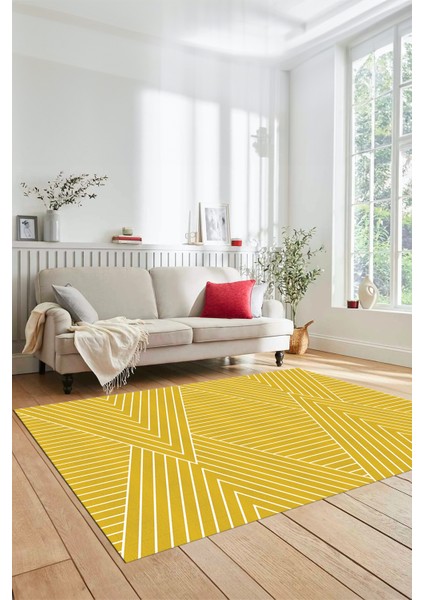 Dijital Baskılı Kaymaz Taban Yıkanabilir Çizgili Desen Yolluk Mutfak Salon Halısı, Sade-08-Sarı, fırsatları