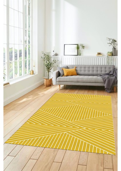 Dijital Baskılı Kaymaz Taban Yıkanabilir Çizgili Desen Yolluk Mutfak Salon Halısı, Sade-08-Sarı, indirimleri