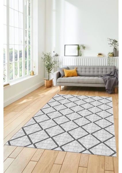 Baklava Desenli Sade Motifli Kaymaz Taban Yıkanabilir Yolluk Salon Halısı, Sade-29-Beyaz,