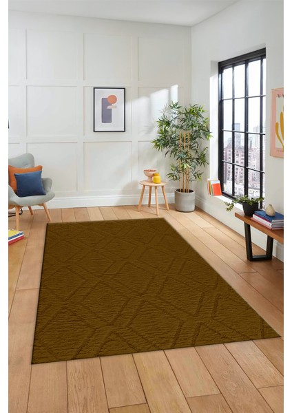 Dijital Baskılı Kaymaz Taban Yıkanabilir Kilim Desen Yolluk Mutfak Salon Halısı, Sade-02-Kahve,