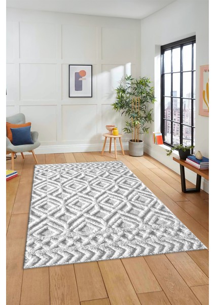 3D Dijital Kaymaz Taban Yıkanabilir Kilim Desen Yolluk Mutfak Salon Halısı, Sade-04-Gri,