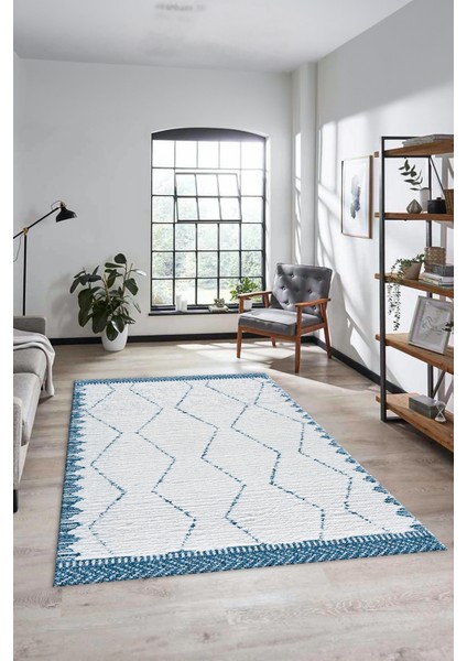 Dijital Kaymaz Taban Yıkanabilir Sade Kilim Desen Yolluk Mutfak Salon Halısı, Sade-17-Mavi, indirimleri