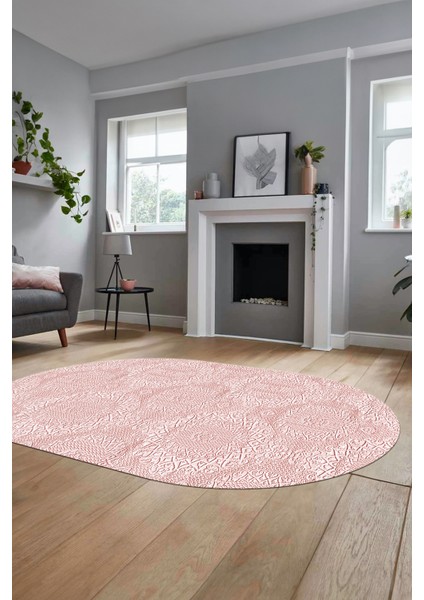 Baskılı Kaymaz Taban Yıkanabilir Sade Düz Renk Oval Yolluk Mutfak Salon Halısı, O-Sade-15-Pembe, fiyatları