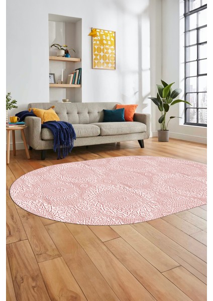 Baskılı Kaymaz Taban Yıkanabilir Sade Düz Renk Oval Yolluk Mutfak Salon Halısı, O-Sade-15-Pembe, fırsatları