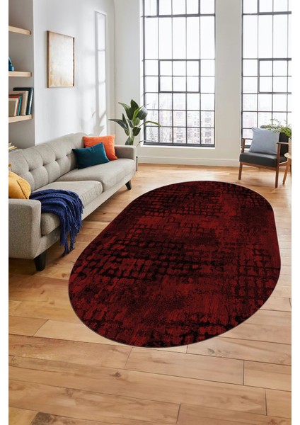 Baskılı Kaymaz Taban Yıkanabilir Sade Motifli Oval Yolluk Mutfak Salon Halısı, O-Sade-16-Bordo, modelleri