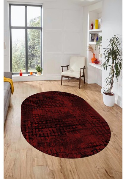 Baskılı Kaymaz Taban Yıkanabilir Sade Motifli Oval Yolluk Mutfak Salon Halısı, O-Sade-16-Bordo, indirimleri